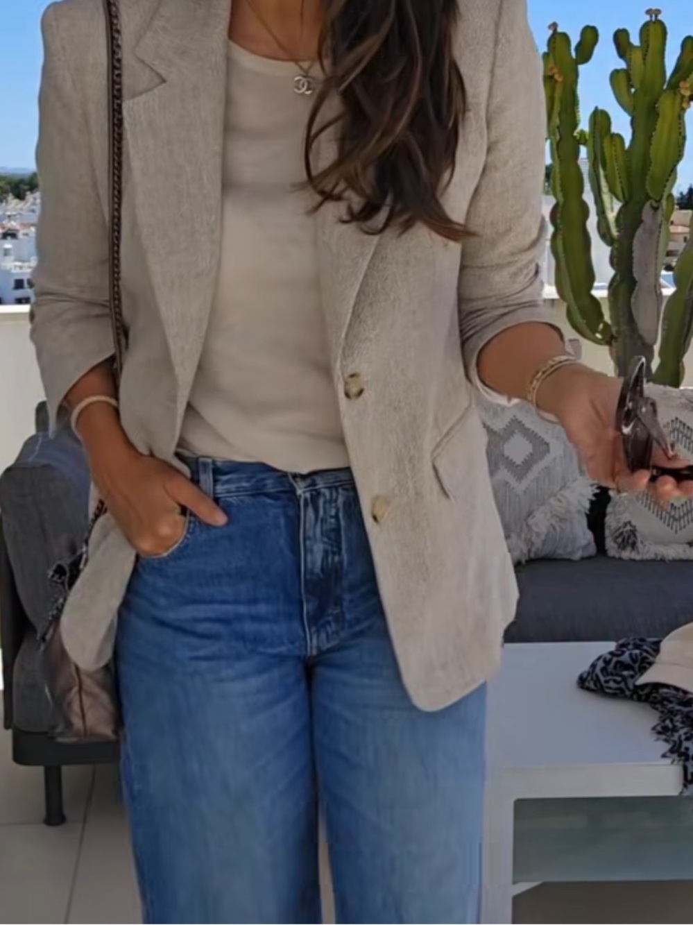Zara Light Beige Textured Tailored Blazer Size M NWT